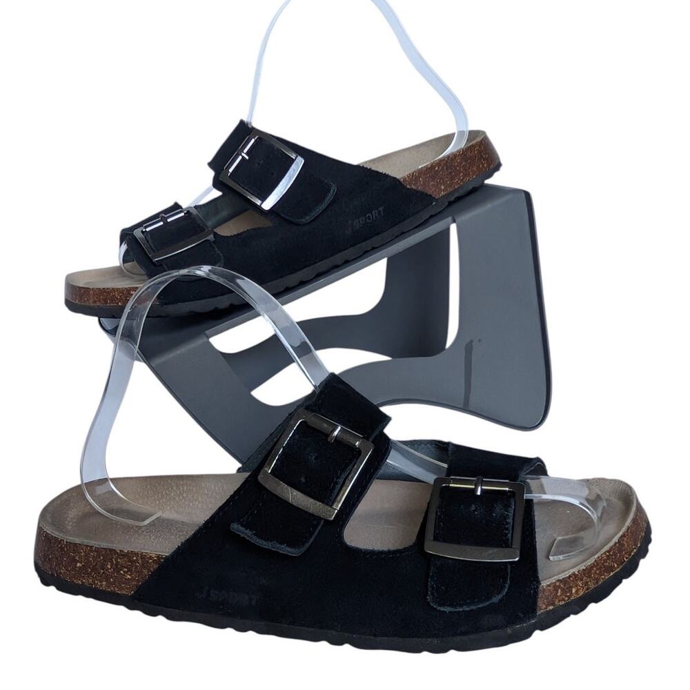 J SPORT BY JAMBU‎ Libra Suede Adjustable Buckles Slide Sandals Black Women's 9